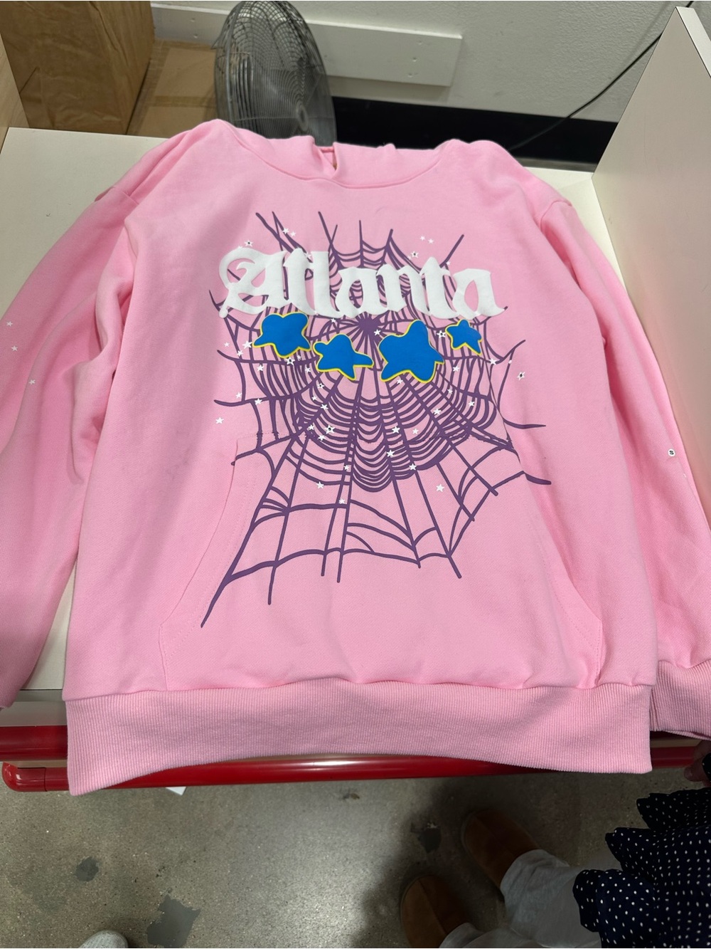 Pink Graphic Crewneck Sweatshirt with Spiderweb Design